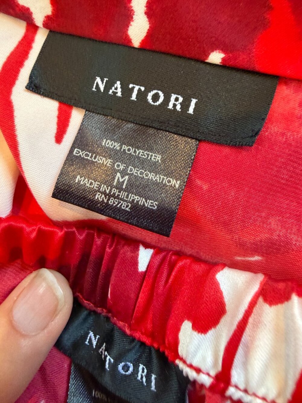 NATORI Wide Leg Red & White Botanical Floral Satin Print Pajama PJ Set Medium - Picture 11 of 12